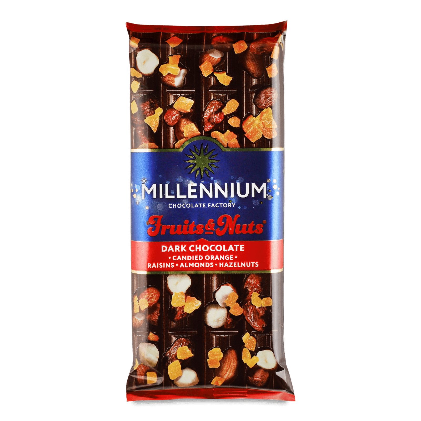 Шоколад чорний Millennium Fruits & Nuts мигдаль-лісовий горіх-цукати-родзинки - 1