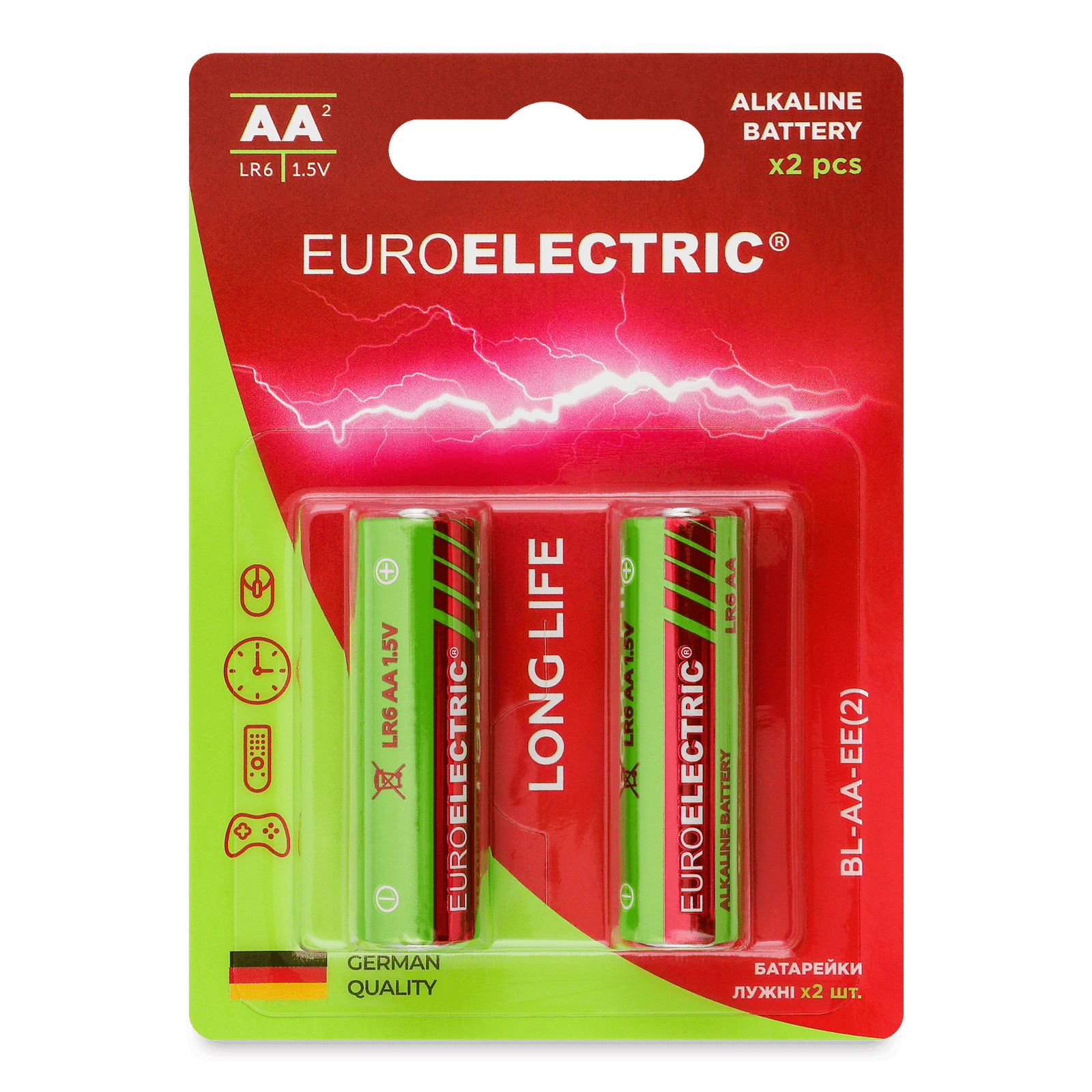 Батарейки лужні Euroelectric  АА 1.5V LR6 2 шт./уп. - 1