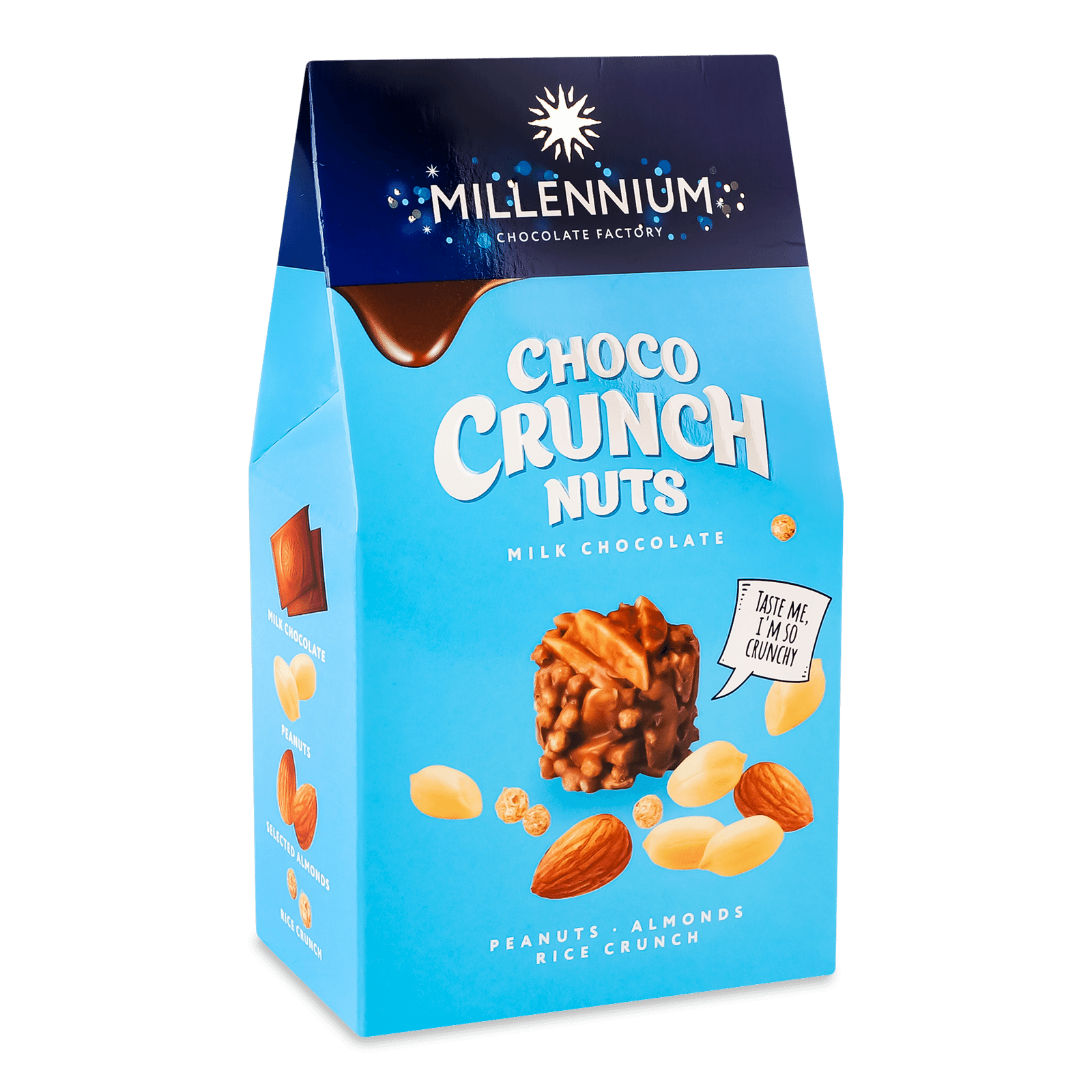 Цукерки Millennium Choco Crunch арахіс-мигдаль-рисові кульки - 1