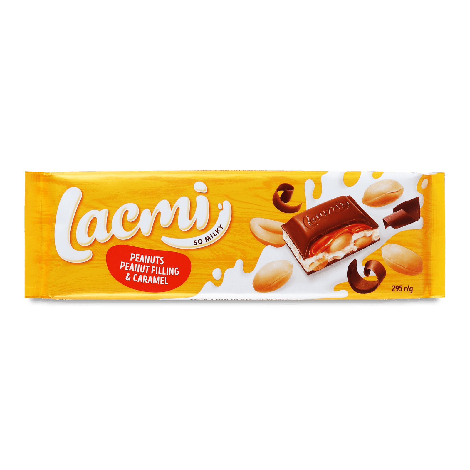 Шоколад молочний Roshen Lacmi з арахісом та карамельно-арахісовою начинкою - 1