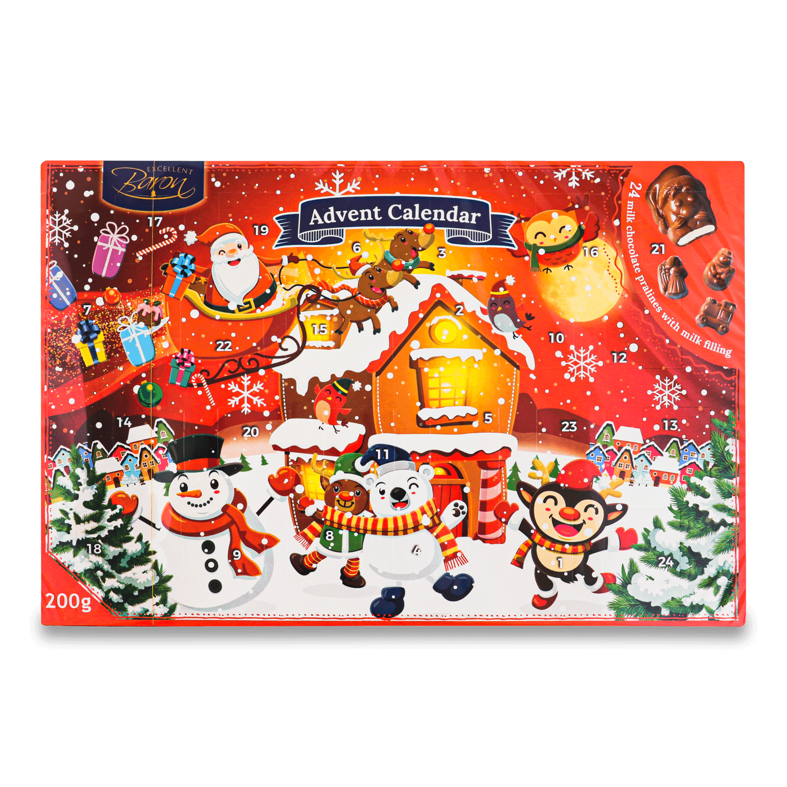 Адвент-календар Baron шоколадні цукерки з молочного шоколаду - 1