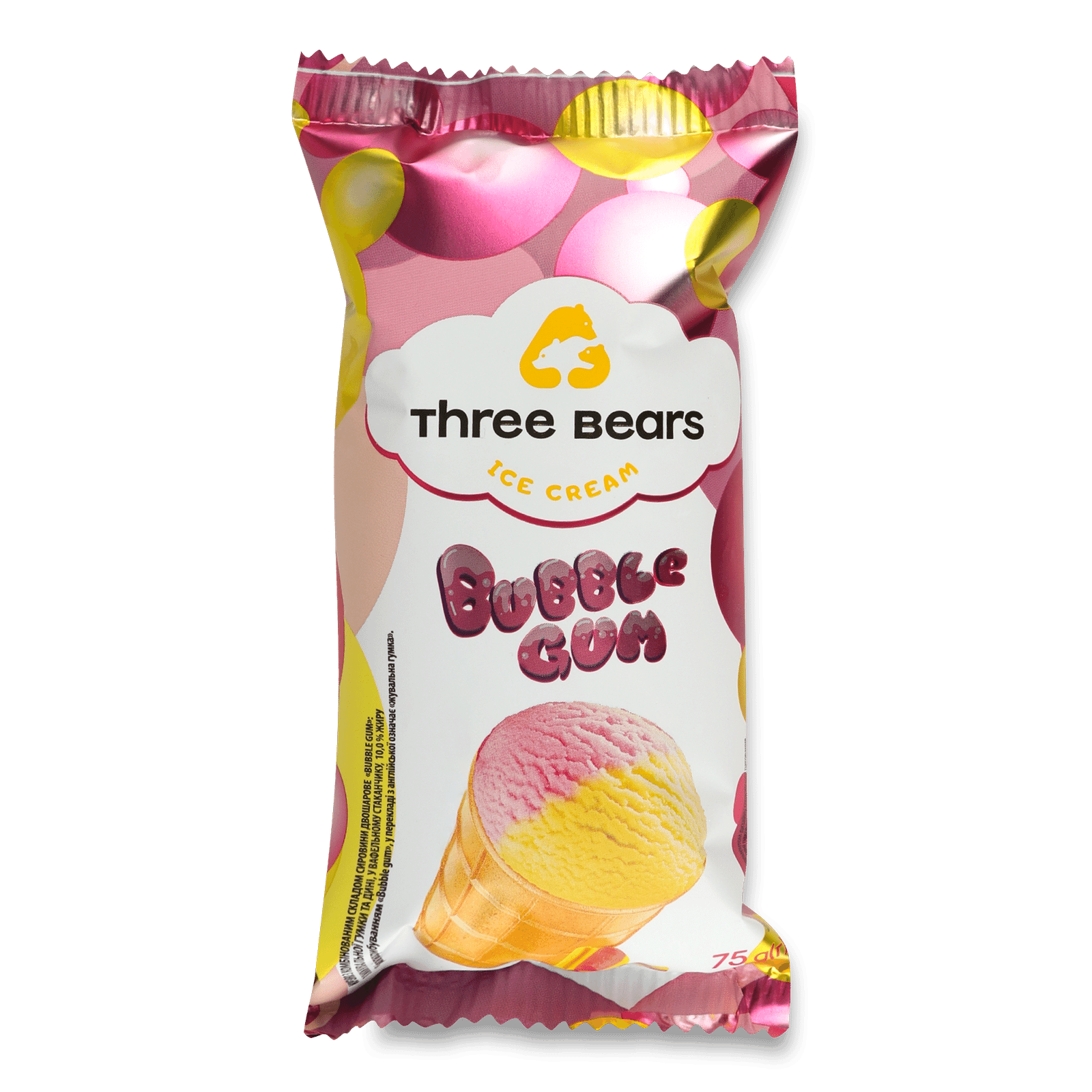 Морозиво Три ведмеді Bubble Gum у вафельному стакані - 1