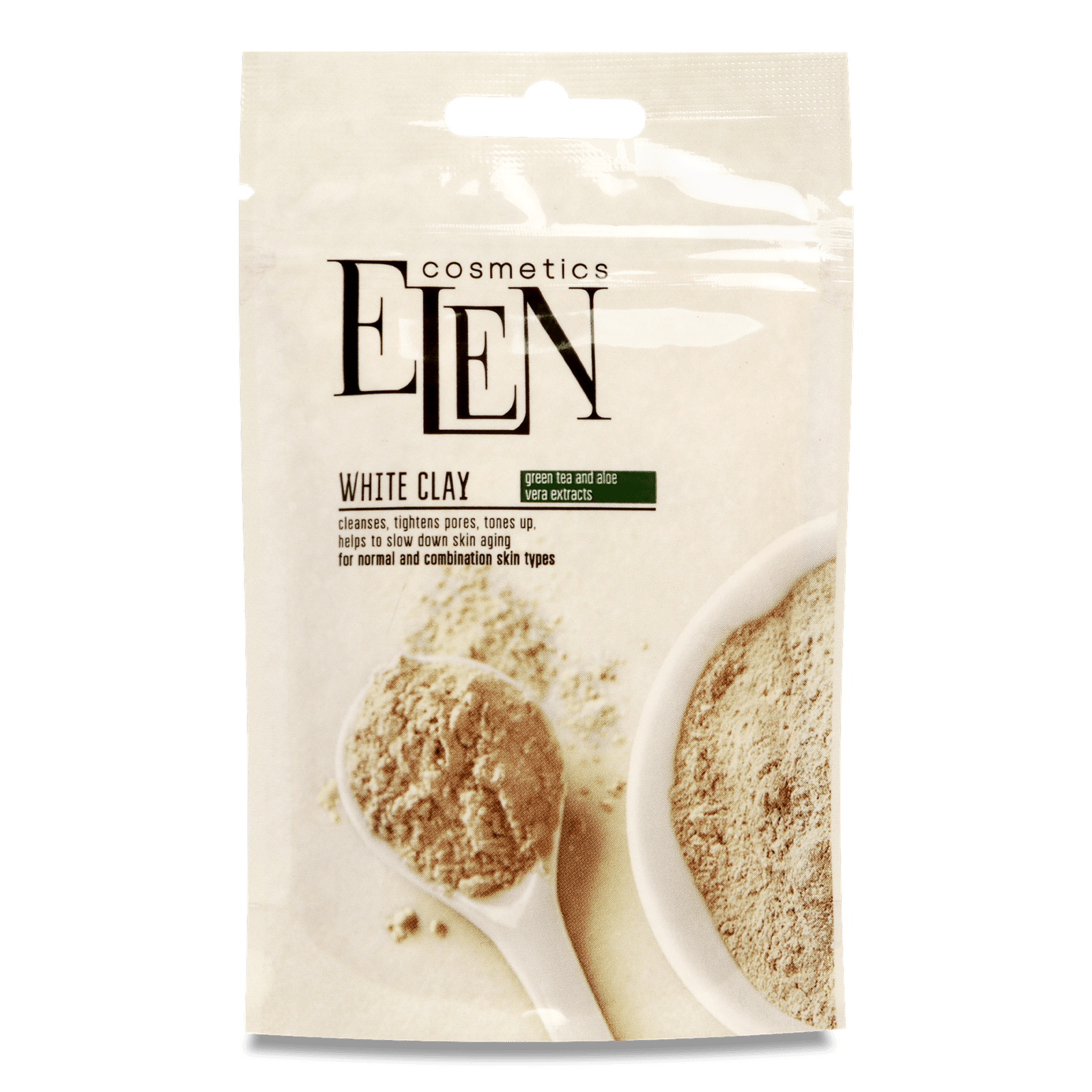 Глина Elen Cosmetics екстракт зеленого чаю алое-вера біла - 1