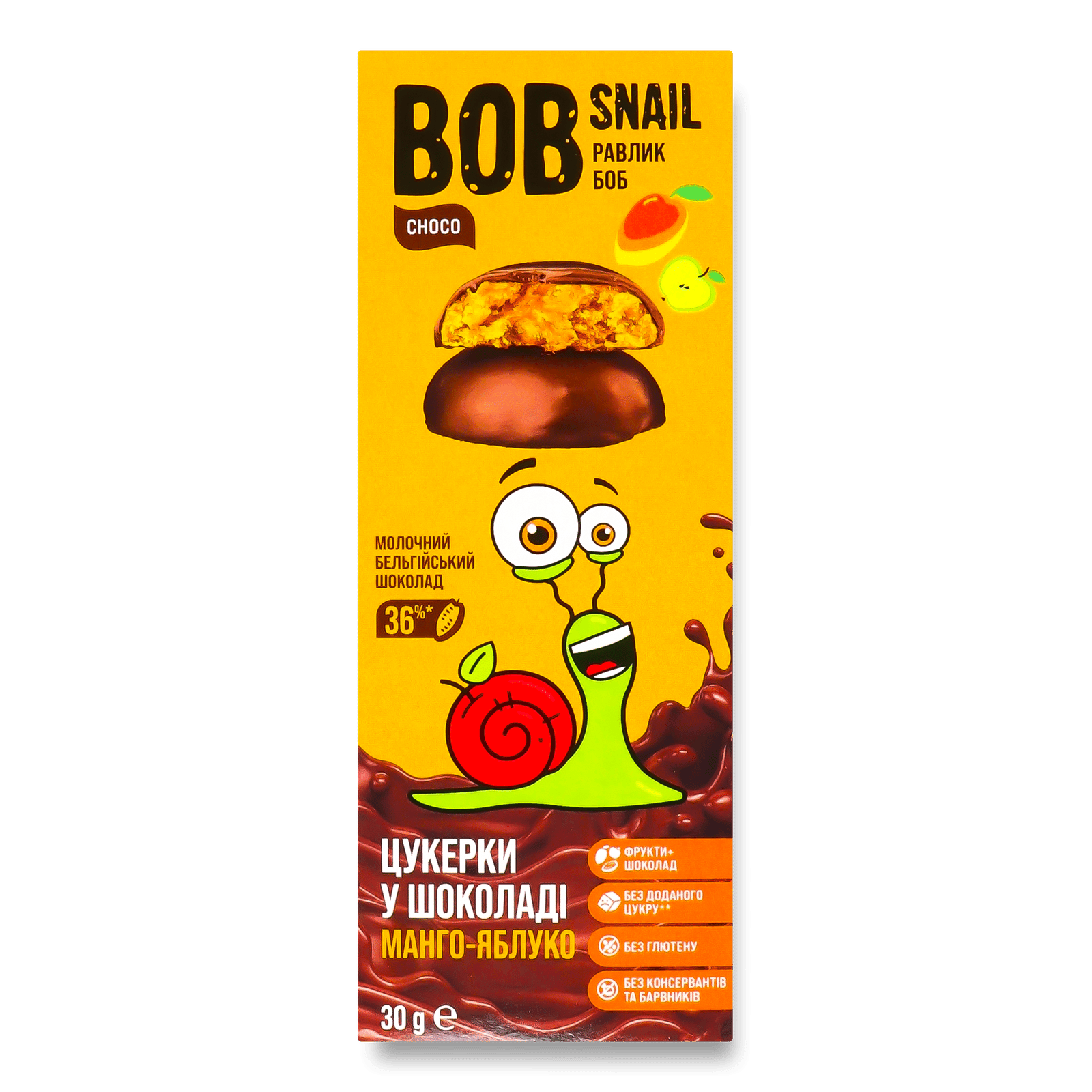 Цукерки Bob Snail манго-яблуко у молочному шоколаді - 1
