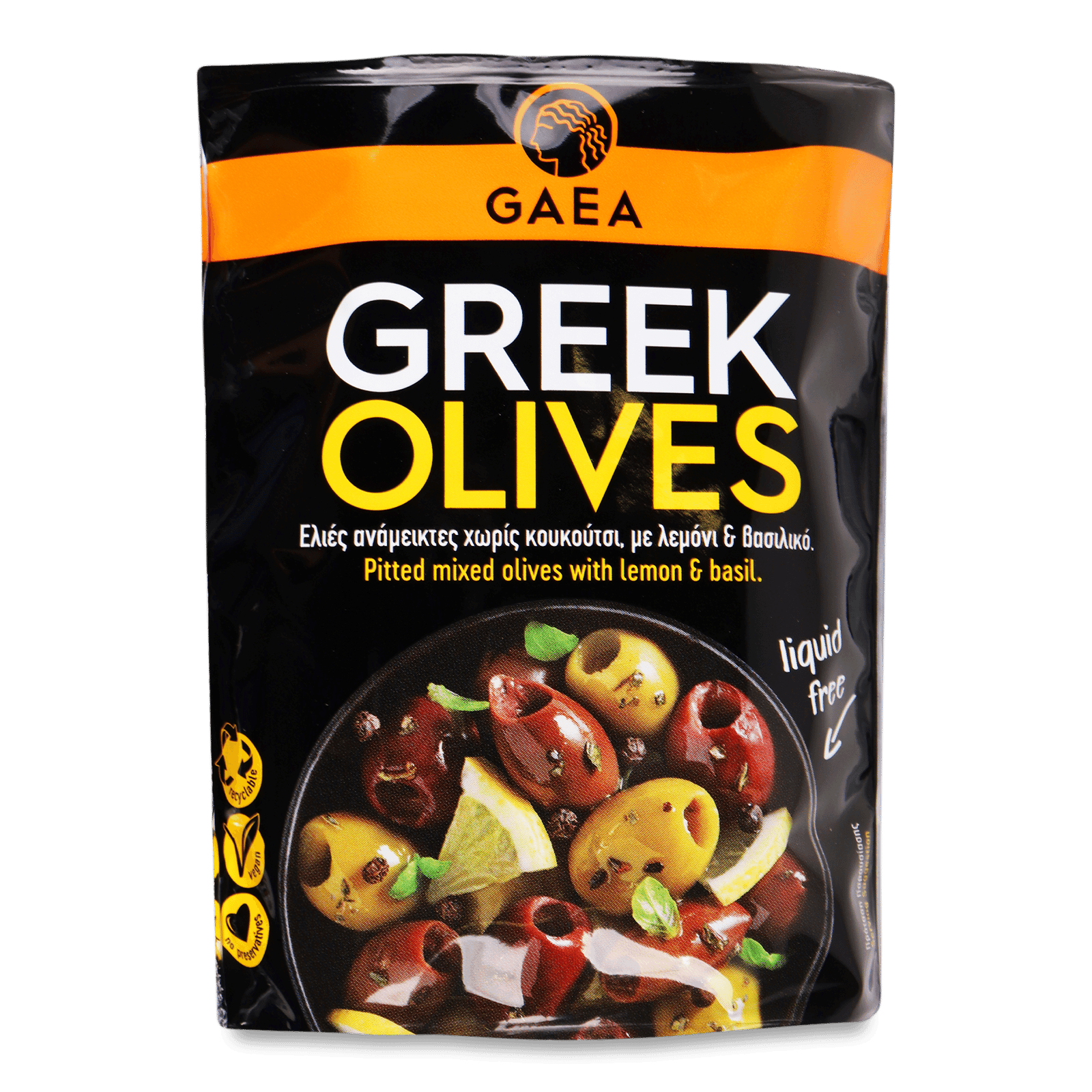 Оливки зелені Gaea лимон-орегано без кісточки - 1