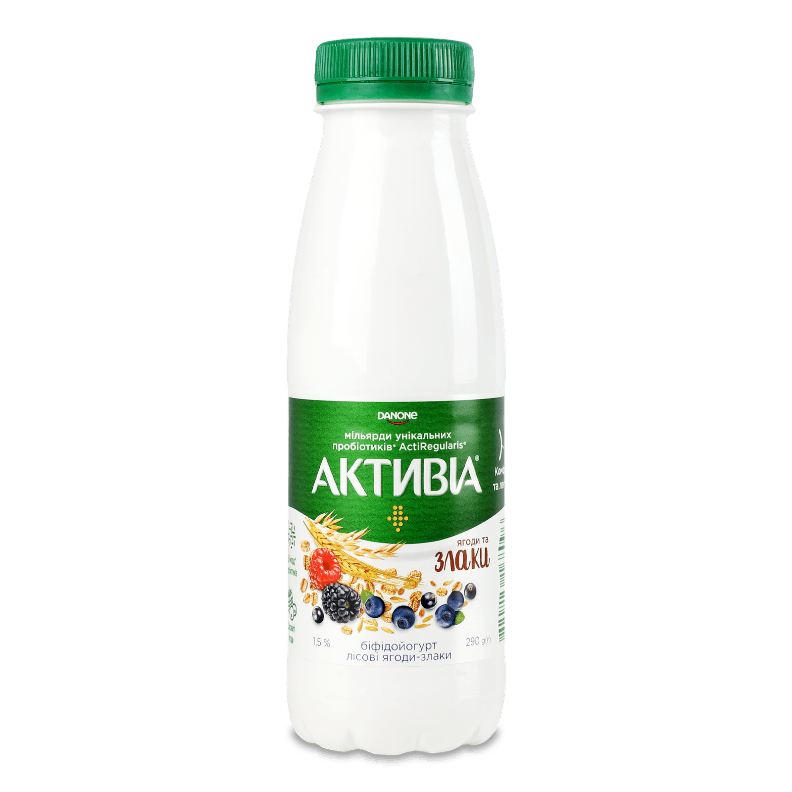 Біфідойогурт Активіа лісові ягоди-злаки 1,5% пляшка - 1