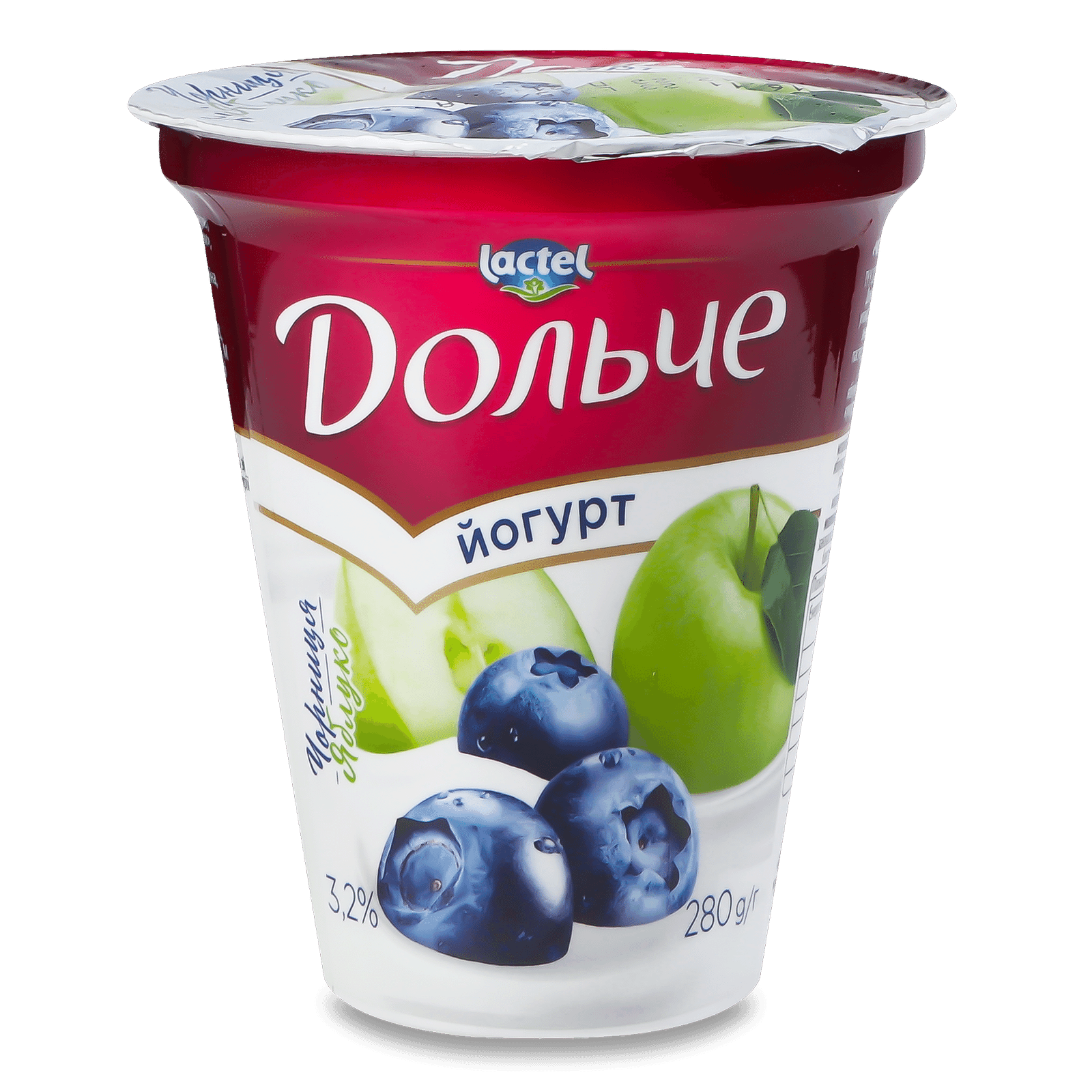Йогурт «Дольче» з наповнювачем чорниця і яблуко 3,2%, стакан - 1