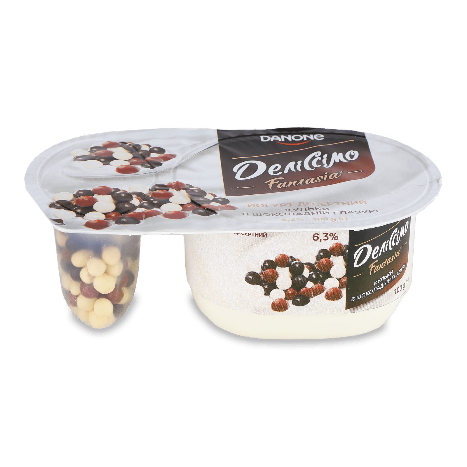 Йогурт Деліссімо Fantasia з кульками злаковими в шоколадній глазурі 6,3% - 1