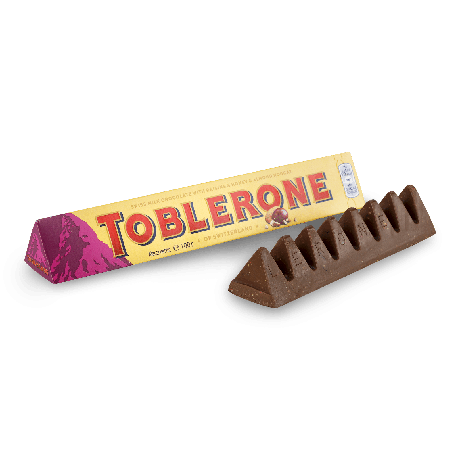 Шоколад молочний Toblerone з родзинками й нугою з меду та мигдалю - 1