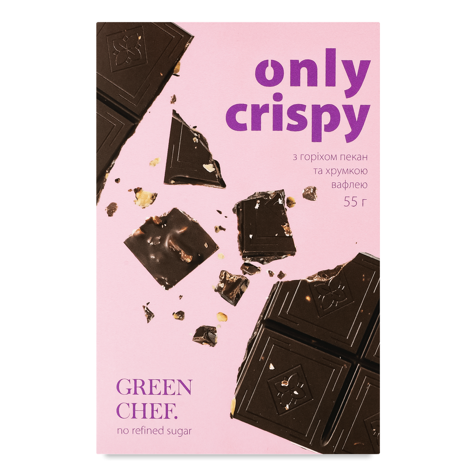 Шоколад Green Chef Only crispy темний з горіхом пекан та вафлею - 1