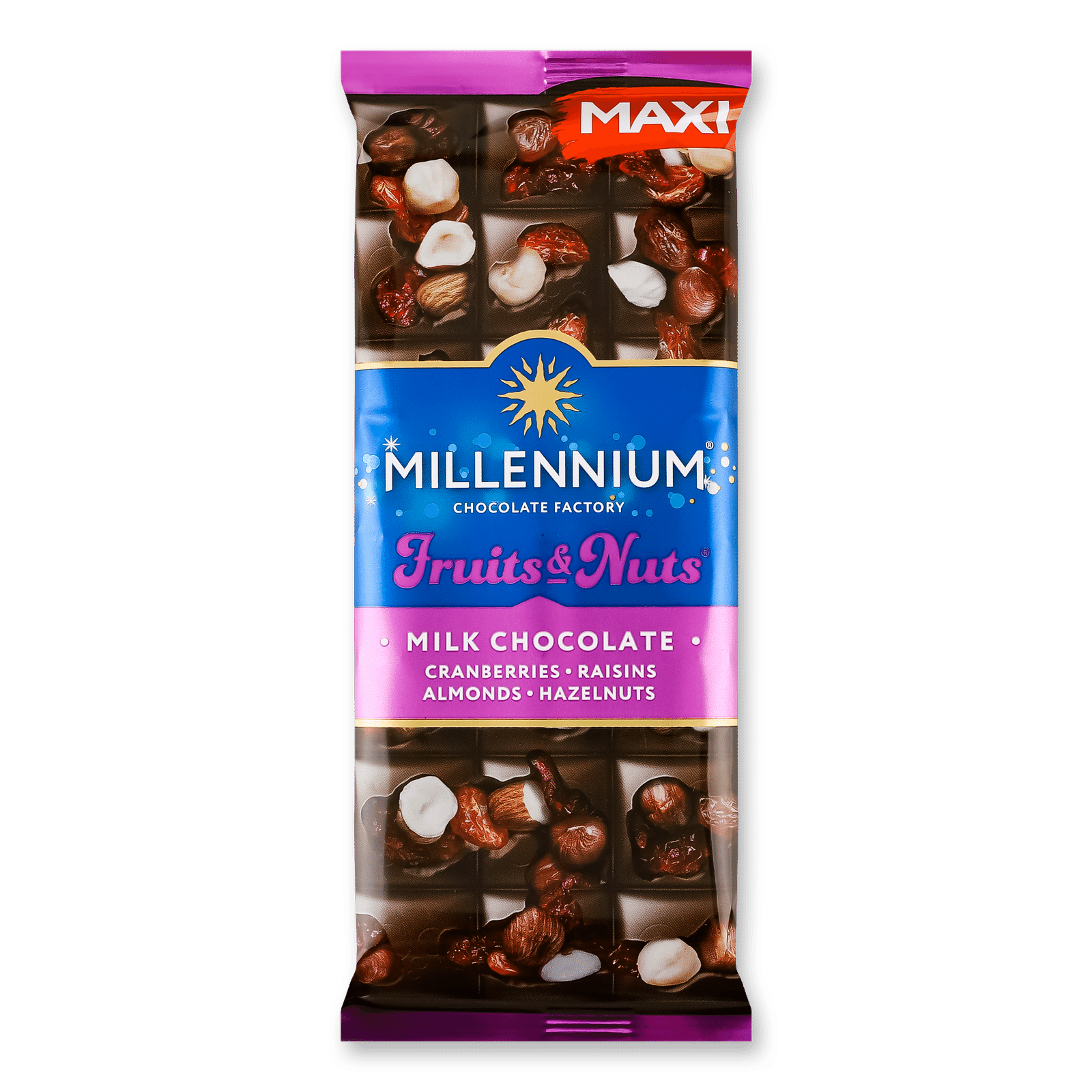 Шоколад молочний Millennium Fruits&Nuts мигдаль-фундук-журавлина-родзинки - 1
