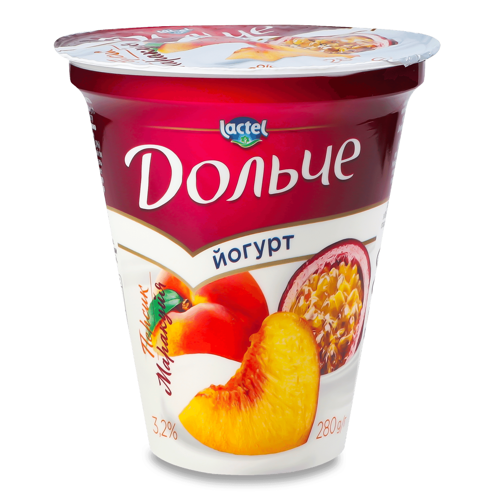 Йогурт «Дольче» з наповнювачем персик-маракуя 3,2% - 1