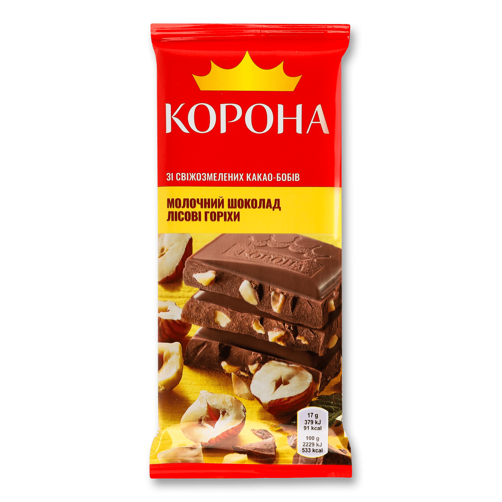Шоколад молочний Корона з подріб лісовими горіхами - 1