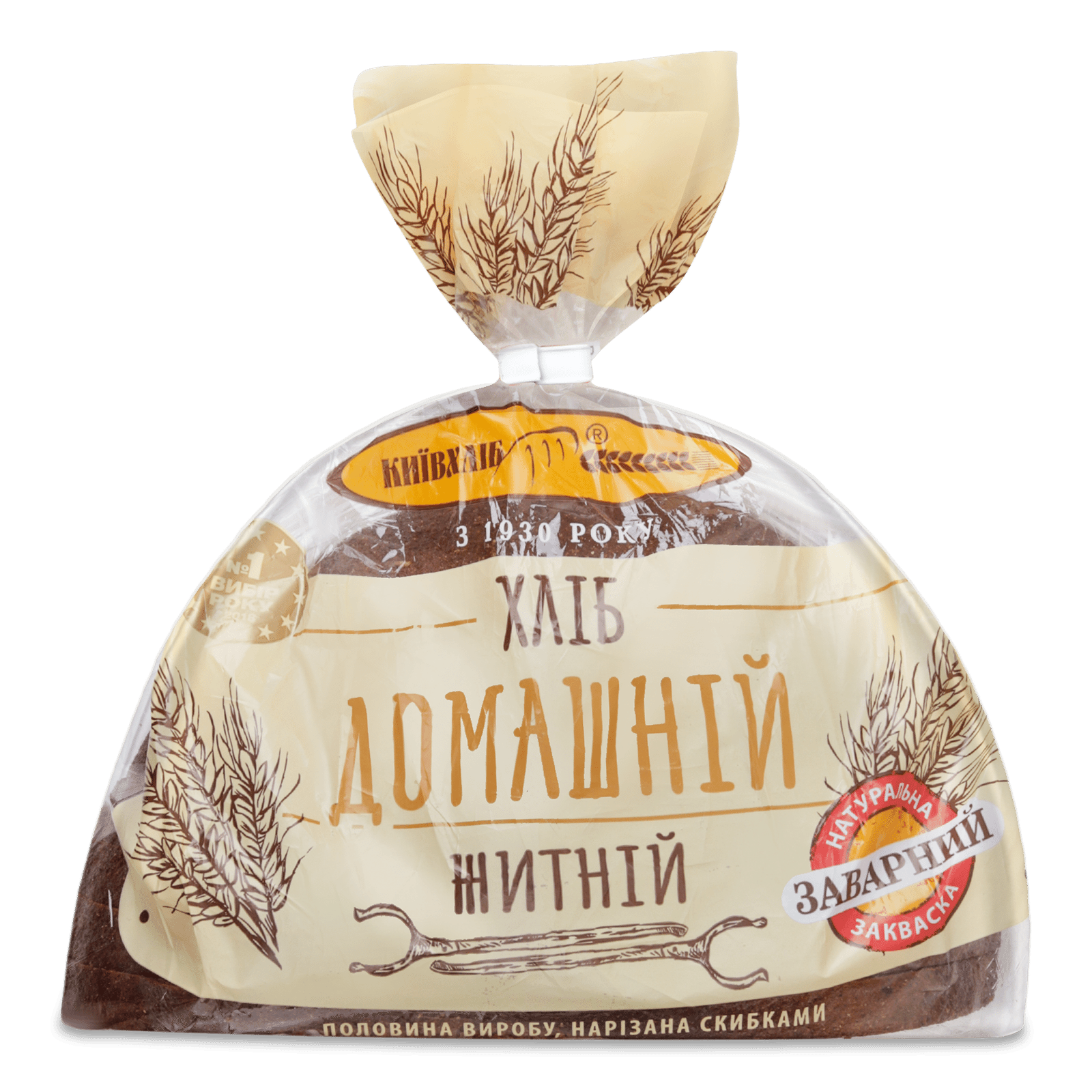 Хліб «Київхліб» «Домашній» житній половинка нарізаний - 1