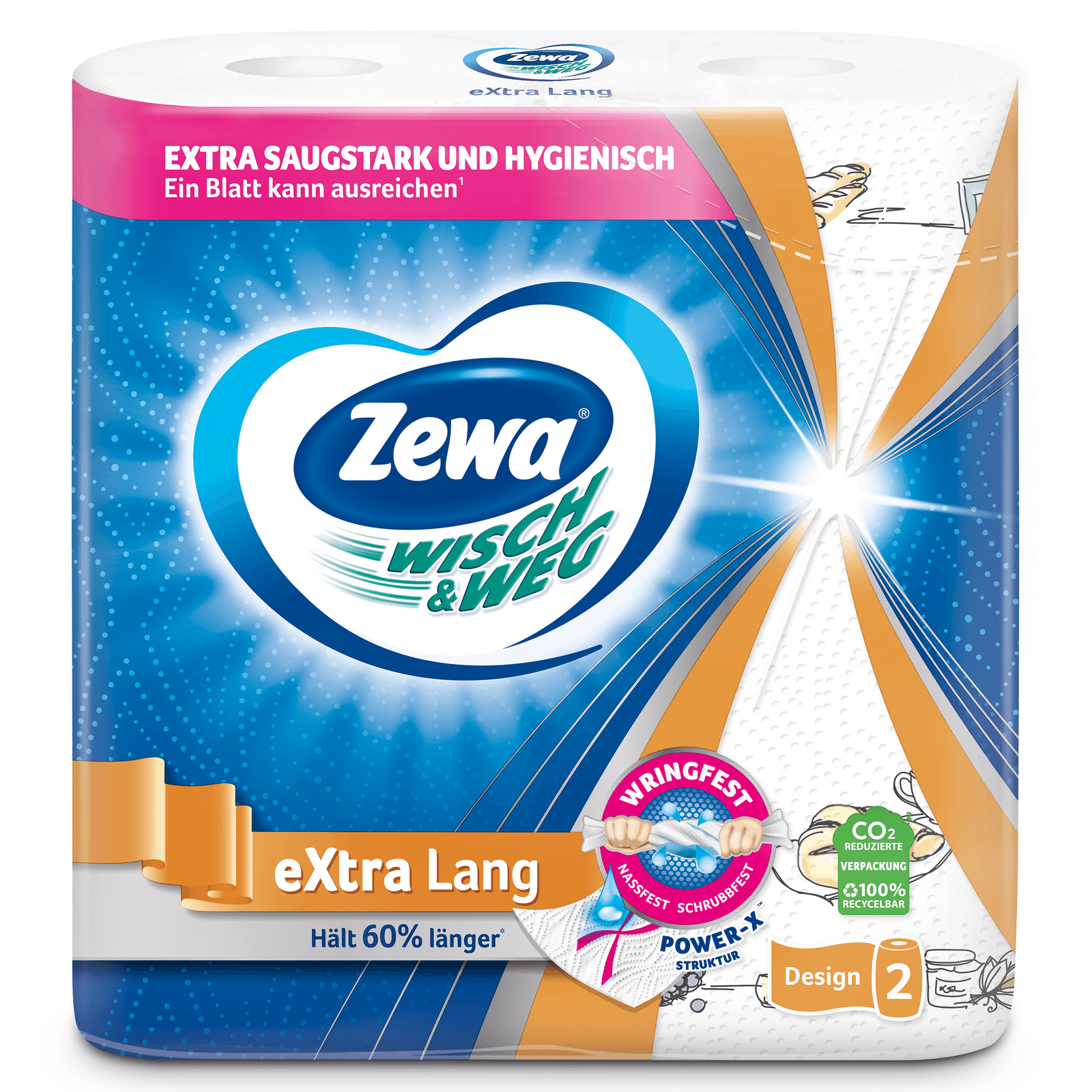 Рушники паперові Zewa Wisch&Weg Design Extra Lang 2-шарові - 1