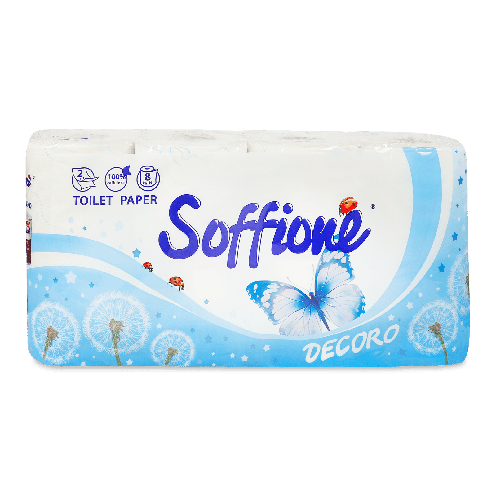 Папір туалетний Soffione Family Pack Decoro 2-шаровий біло-синій - 1