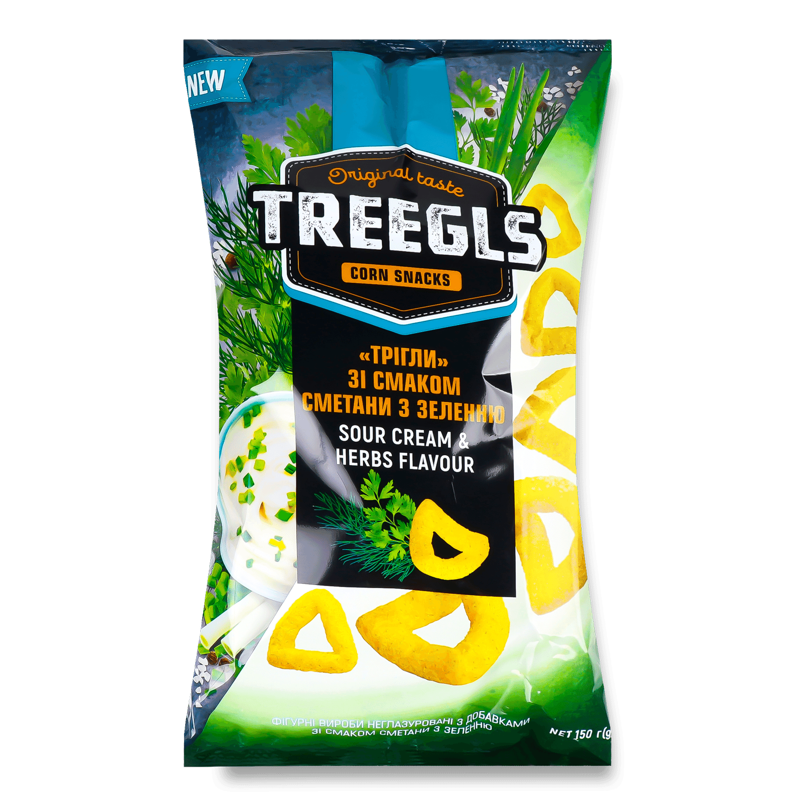 Снеки Treegls кукурудзяні зі смаком сметани з зеленню - 1
