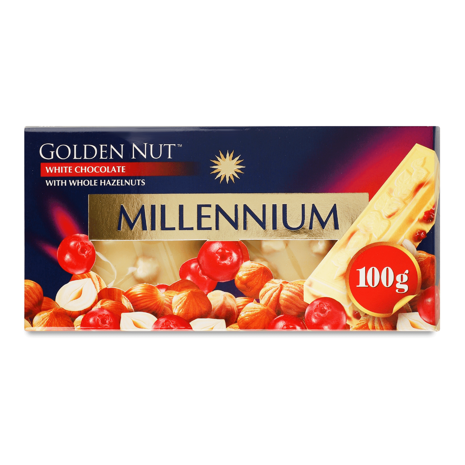 Білий шоколад Millennium Gold з цілими лісовими горіхами та журавлиною - 1