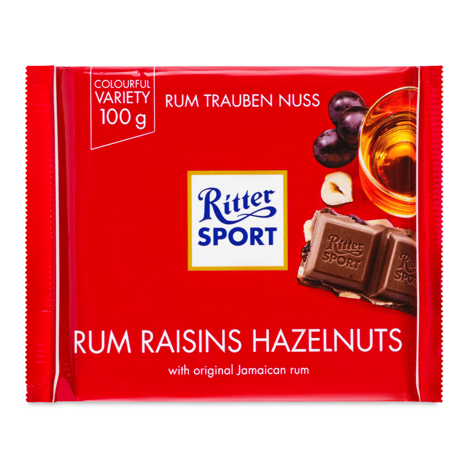 Шоколад молочний Ritter Sport з ямайським ромом, родзинками та горіхами - 1