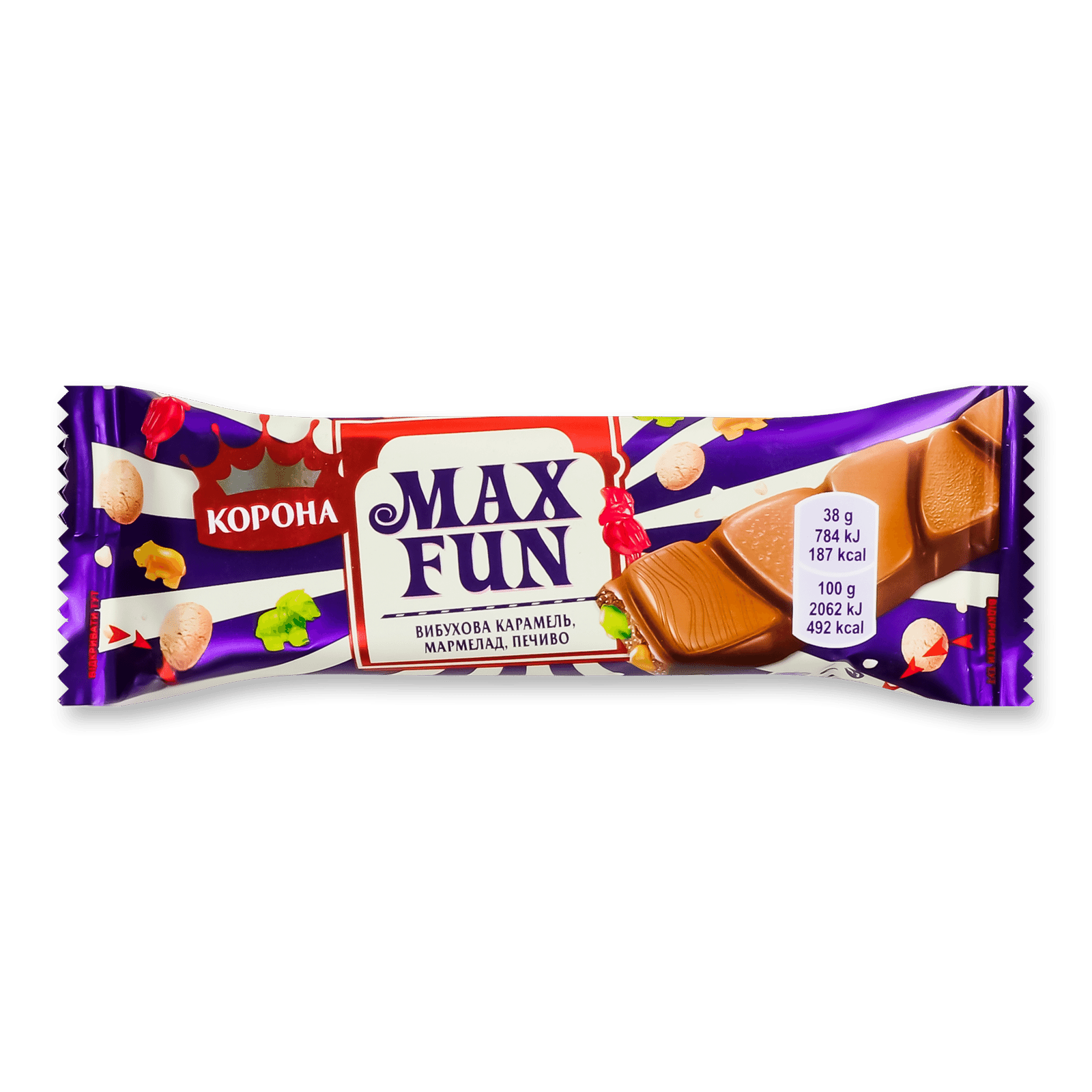 Шоколад молочний «Корона» «MаксФан» мармелад-печиво-карамель - 1