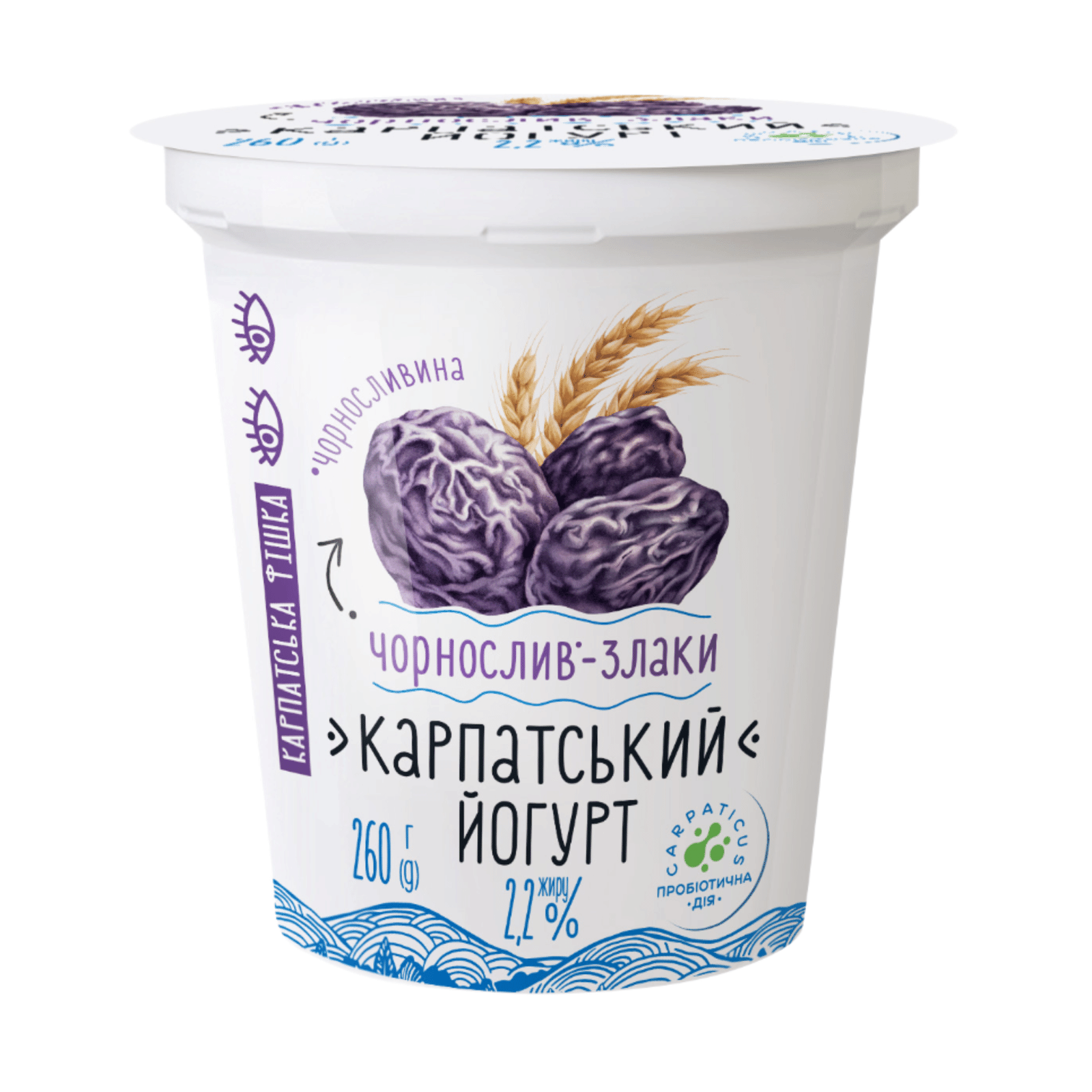 Йогурт «Галичина» чорнослив-злаки 2,2%, стакан - 1