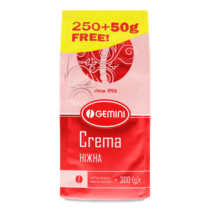 Кава зернова Gemini Crema ніжна смажена 250 + 50 г в/у
