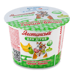 Паста сиркова Яготинське для дітей груша-банан 3,9%