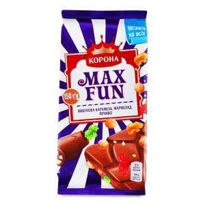 Шоколад молочний Корона Max Fun карамель-мармелад-печиво