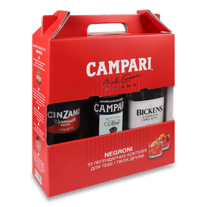 Набір Campari Negroni: настоянка Campari 1 л + джин Bickens 1 л + вермут Cinzano Rosso 1 л