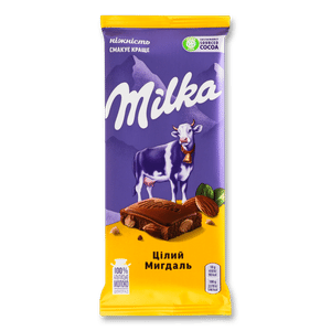 Шоколад молочний Milka з цілим мигдалем