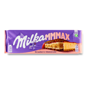 Шоколад молочний Milka зі смаком чизкейка, полуничною начинкою та печивом