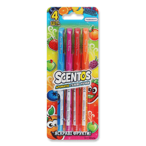 Набір ручок гелевих кольорових Scentos «Яскраві фрукти» 4 шт.