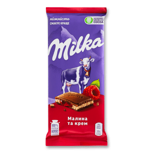 Шоколад молочний Milka з малиною та кремом