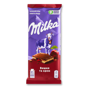 Шоколад молочний Milka вишня та крем