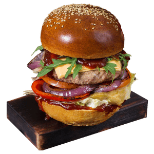 Бургер XXL із яловичиною, сиром чеддер та запеченими овочами